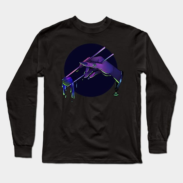 Alien Goddess Eating Neptune with Chopsticks - Vaporwave Aesthetic - Purple & Green Neon Long Sleeve T-Shirt by Mia Delilah